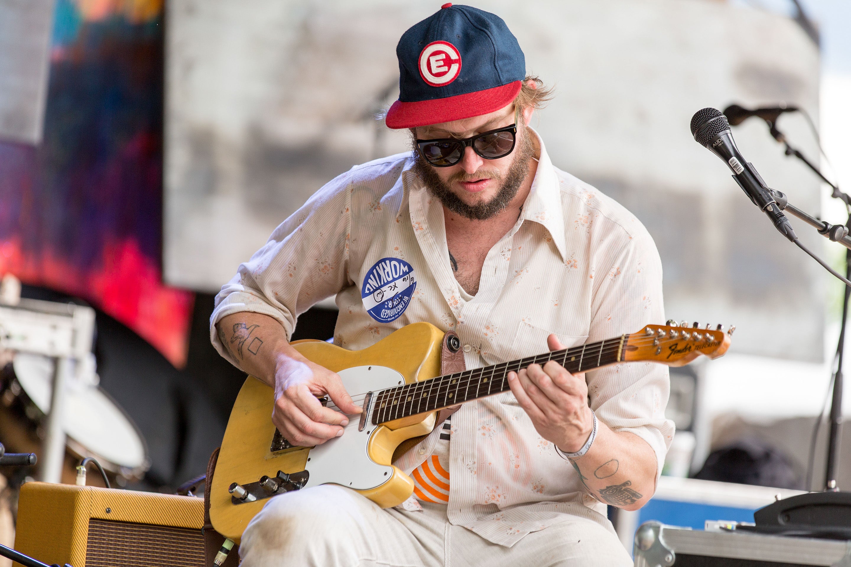 Boniver Justin Vernon playing a fender tele loaded with Lambertones Blondies